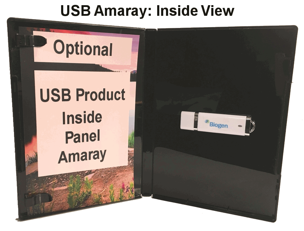 usb flash drive placed in usb amaray case with inside panel artwork