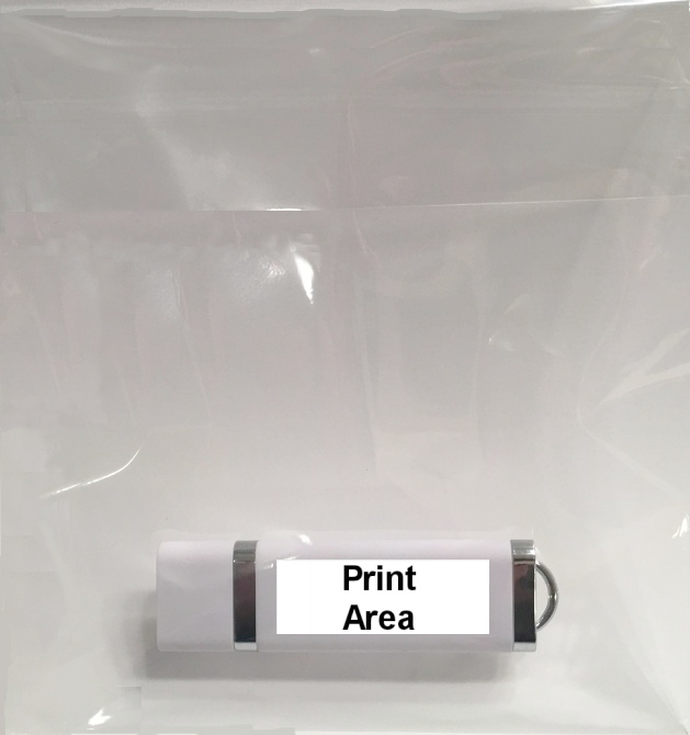 USB flash drive placed in clear resealable sleeve